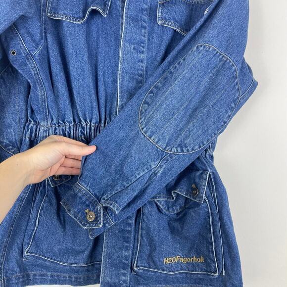 H2OFagerholt Denim Jacket with Synched waist patch elbows size Small - Picture 8 of 8